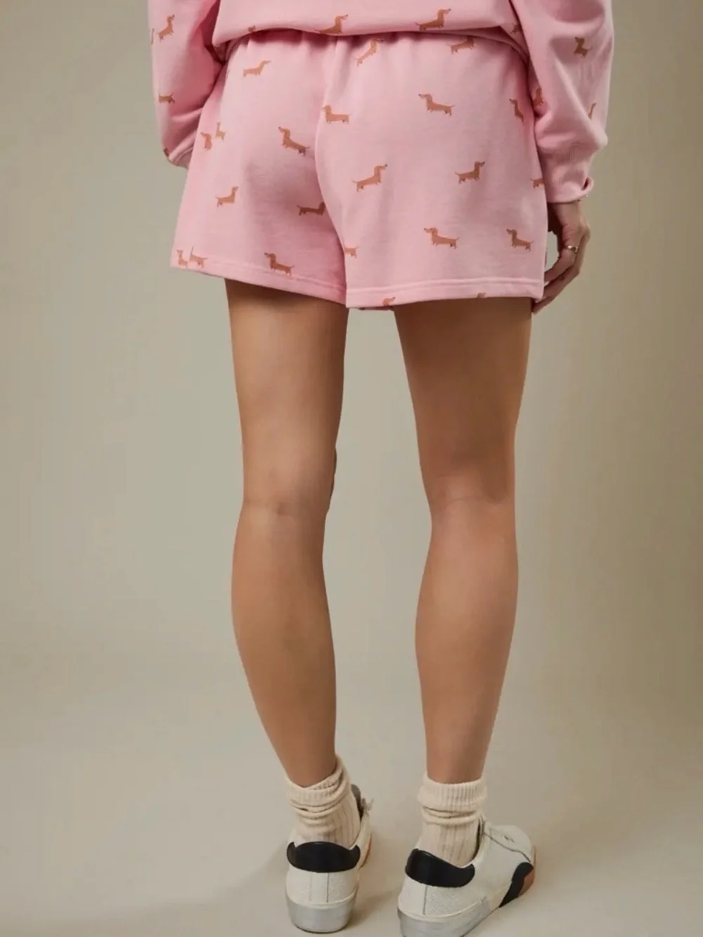 Women's Pink Dachshund-Print Hoodie and Shorts Set - Picture 5 of 6